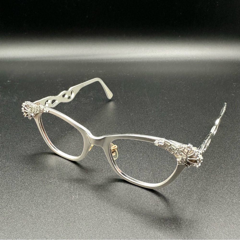 Vintage Styl-Rite Rhinestone Cat Eye Eyeglass Frames – Silver Tone, 42/20 5½